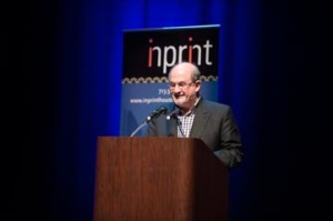 Rushdie at the podium - Inprint 11.9.15